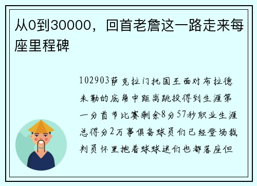 从0到30000，回首老詹这一路走来每座里程碑