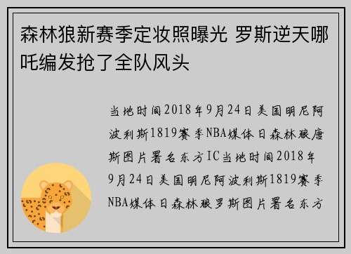 森林狼新赛季定妆照曝光 罗斯逆天哪吒编发抢了全队风头